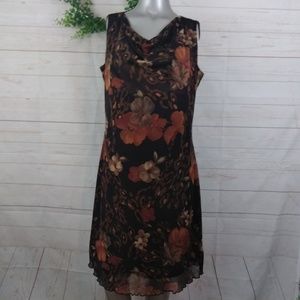 Sleeveless Brown Floral Overlay Career Dress 12P